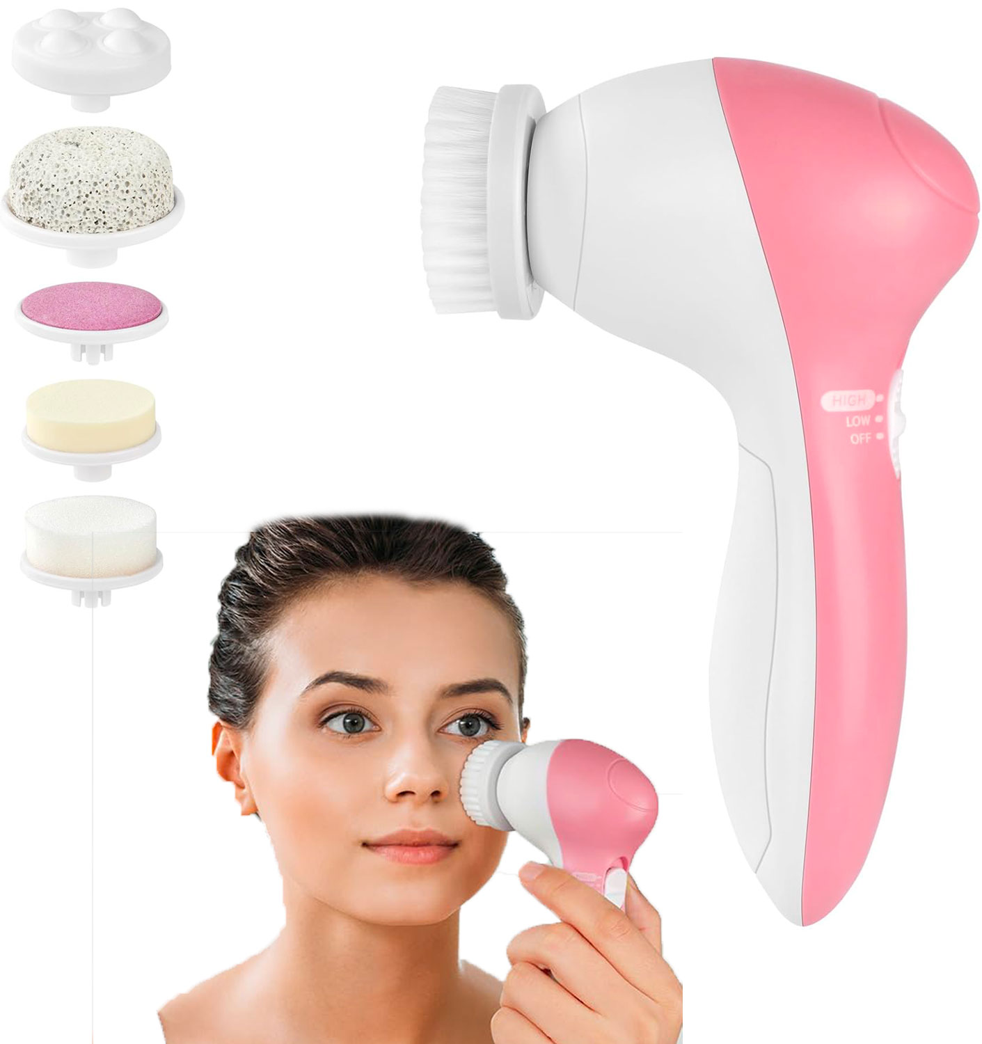 Brosse nettoyante pour le visage, 5 en 1 et 2 vitesses. cinq têtes, nettoyant exfoliant démaquillant massant./ soyez sublime !