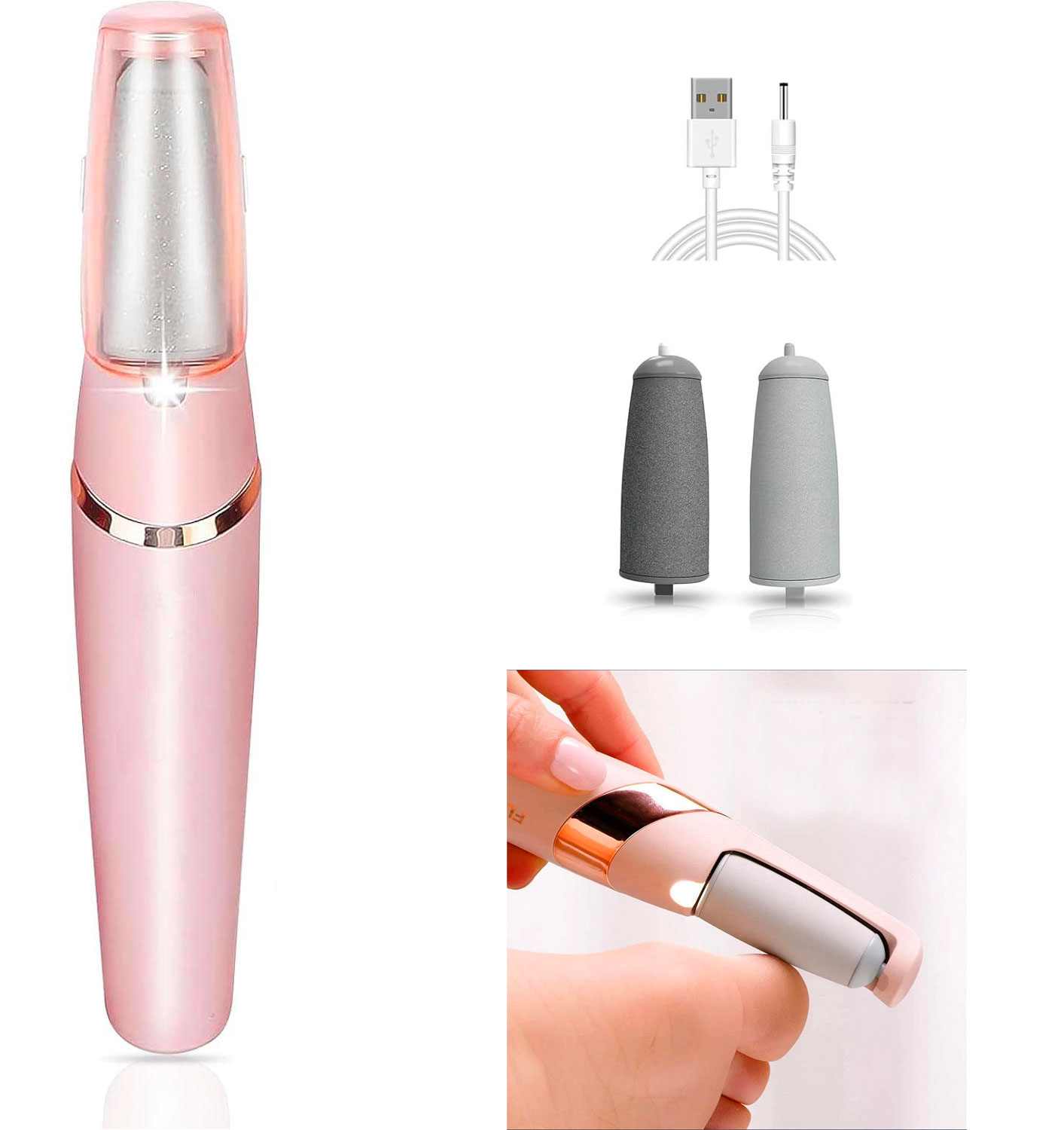 Ponceuse de pied électrique, pédicure, deux vitesses et deux têtes, dur ou doux, rechargeable usb/soyez sublime