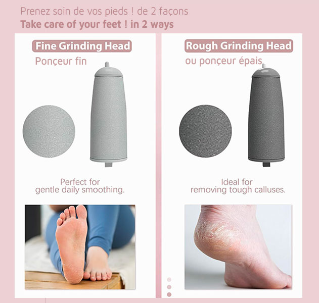 Ponceuse de pied électrique, pédicure, deux vitesses et deux têtes, dur ou doux, rechargeable usb/soyez sublime – Image 4