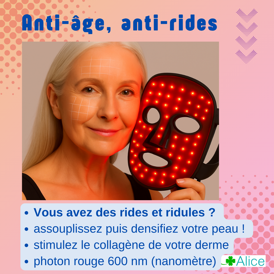 Masque LED Visage et Cou, Anti-Âge Anti-Rides, 4 Couleurs, 300 LED avec Infrarouge, Silicone Médical, pour Peaux a imperfection ou bien anti-age. Cure de 30 jours, repulpe, luminothérapie, – Image 3